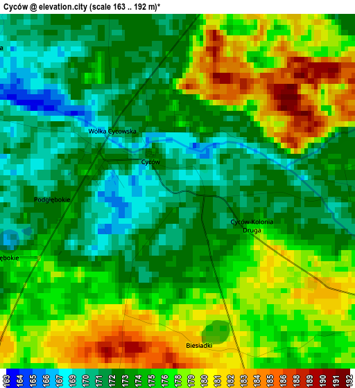 Cyców elevation map