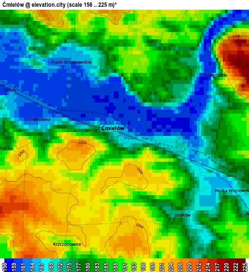 Ćmielów elevation map