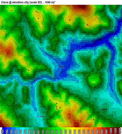 Cisna elevation map