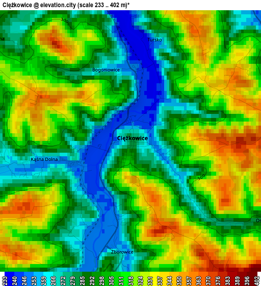 Ciężkowice elevation map