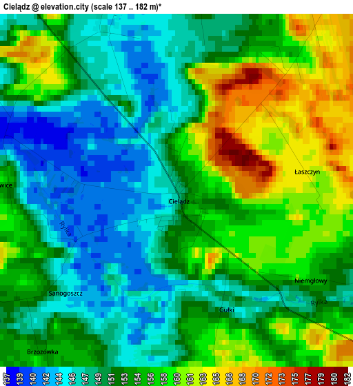 Cielądz elevation map