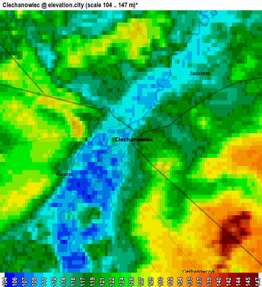 Ciechanowiec elevation map