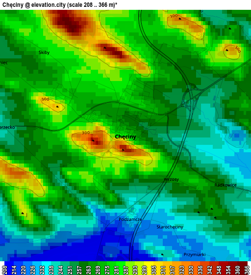 Chęciny elevation map