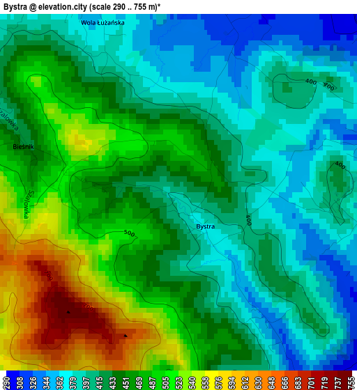 Bystra elevation map