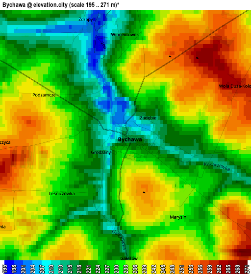 Bychawa elevation map