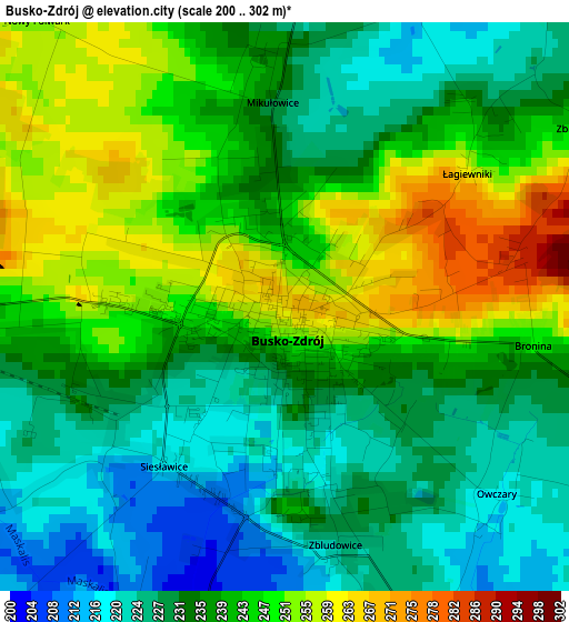 Busko-Zdrój elevation map