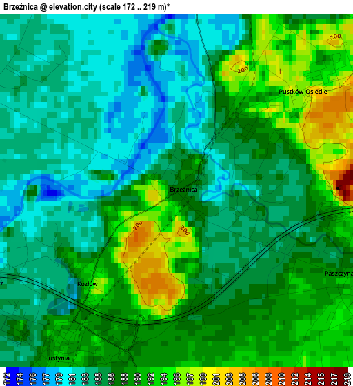 Brzeźnica elevation map