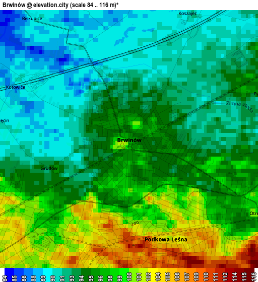 Brwinów elevation map