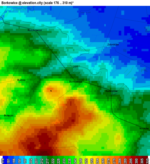 Borkowice elevation map