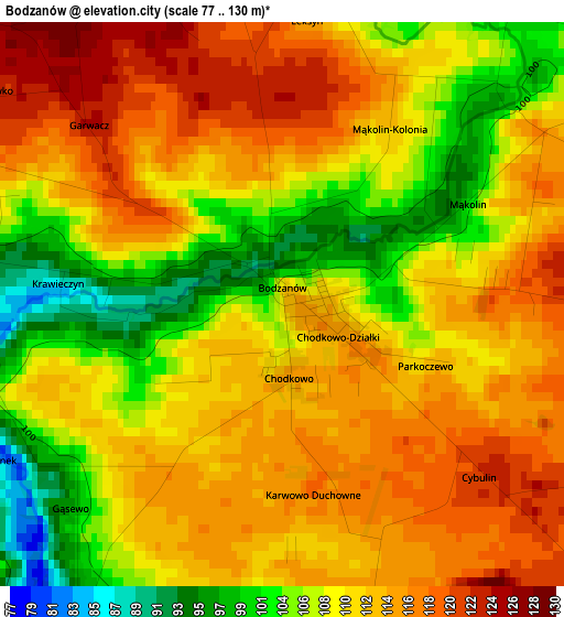 Bodzanów elevation map