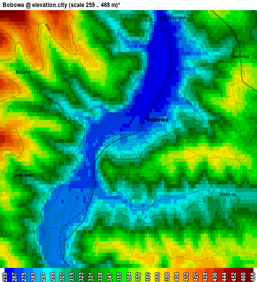 Bobowa elevation map