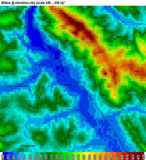 Blizne elevation map