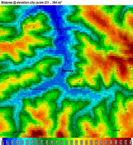 Błażowa elevation map