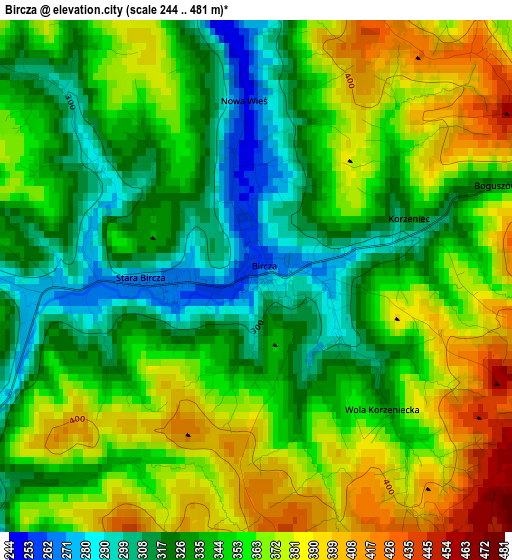 Bircza elevation map