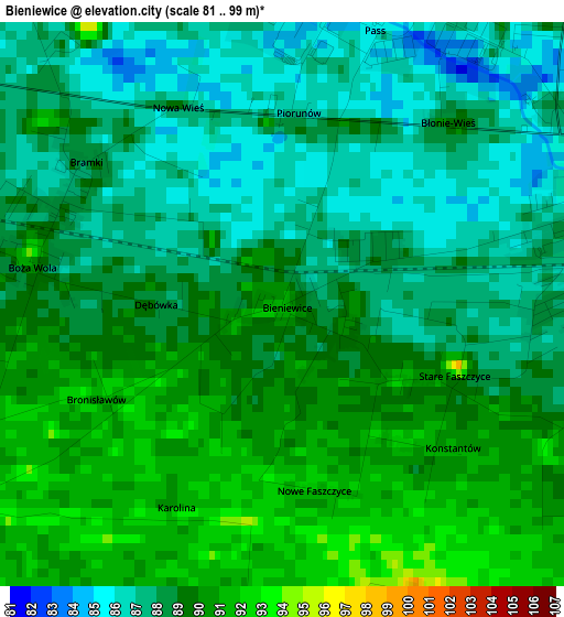 Bieniewice elevation map