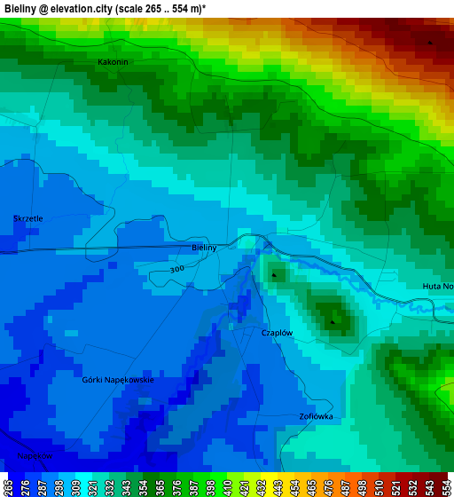 Bieliny elevation map