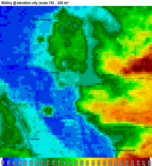 Bieliny elevation map