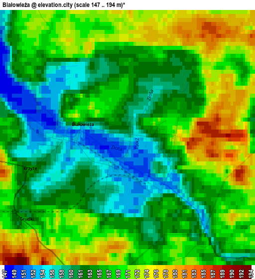 Białowieża elevation map