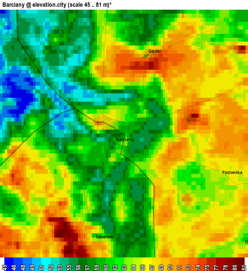 Barciany elevation map