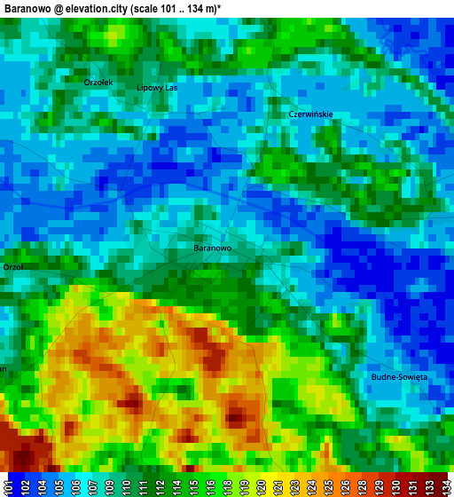 Baranowo elevation map