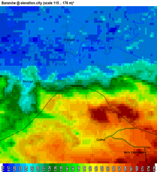 Baranów elevation map