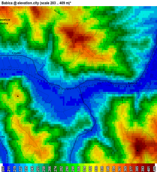 Babica elevation map