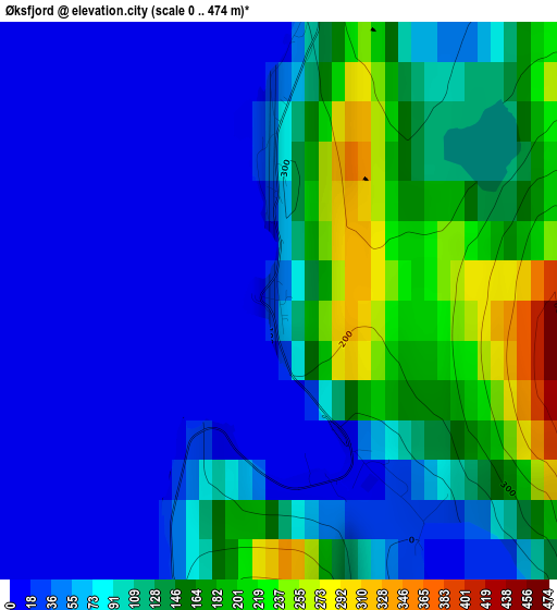 Øksfjord elevation map