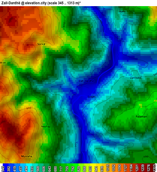 Zall-Dardhë elevation map