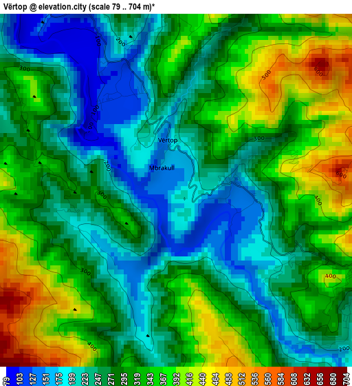 Vërtop elevation map