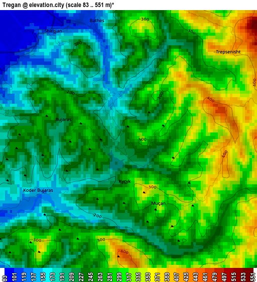 Tregan elevation map