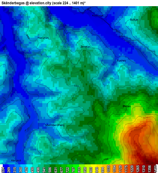 Skënderbegas elevation map