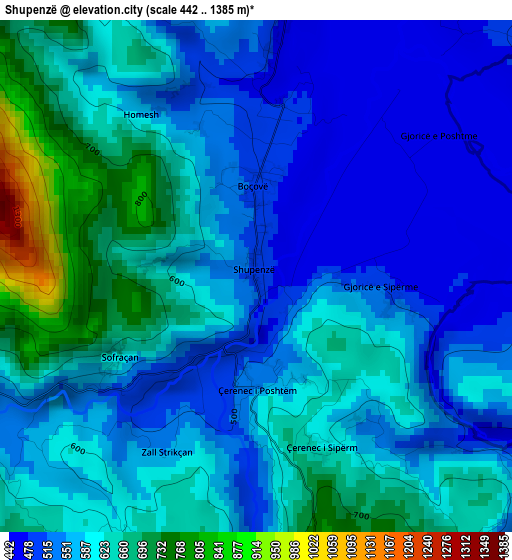 Shupenzë elevation map