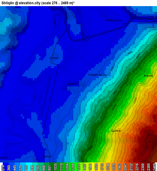 Shtiqën elevation map