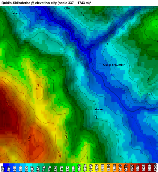 Qukës-Skënderbe elevation map