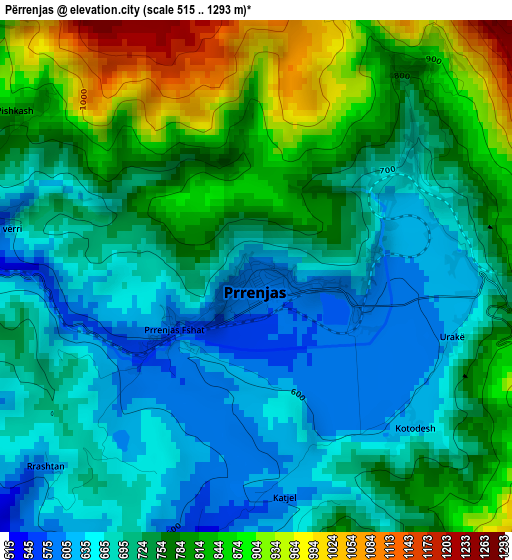 Përrenjas elevation map