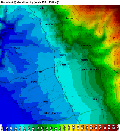 Maqellarë elevation map