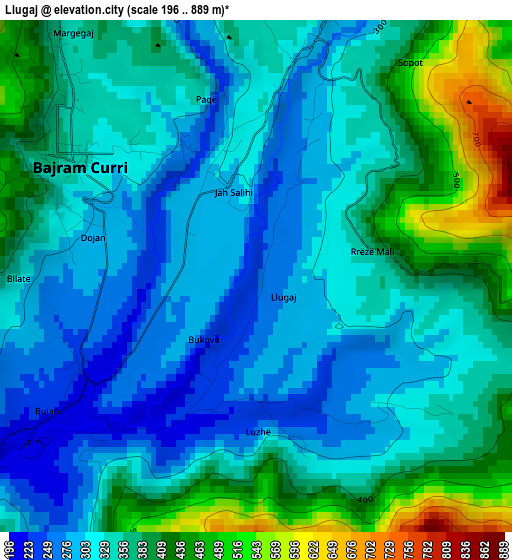 Llugaj elevation map