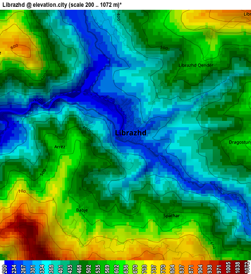 Librazhd elevation map