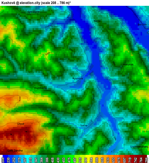 Kushovë elevation map