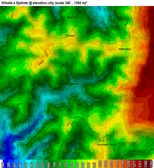 Kthella e Epërme elevation map