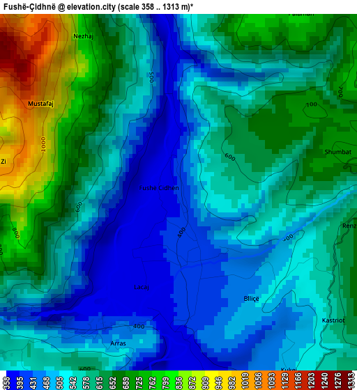 Fushë-Çidhnë elevation map