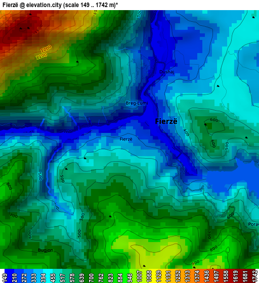 Fierzë elevation map