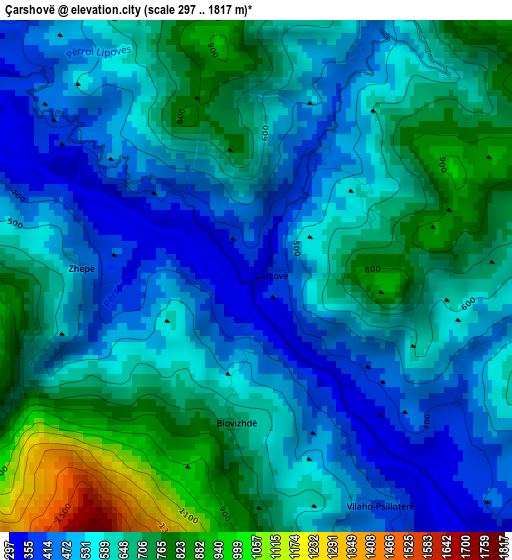 Çarshovë elevation map