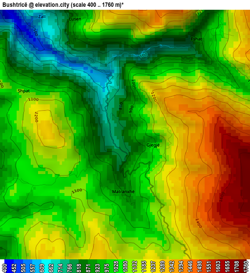 Bushtricë elevation map