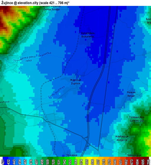 Žujince elevation map