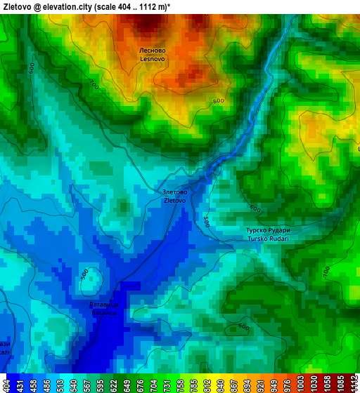 Zletovo elevation map