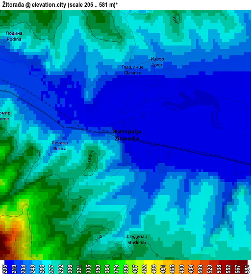 Žitorađa elevation map