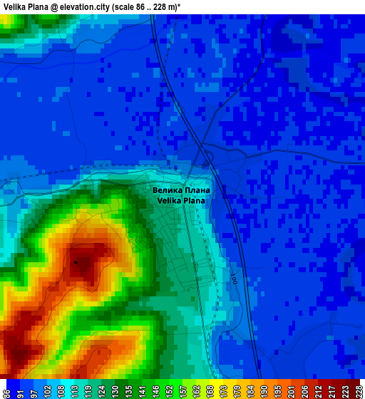 Velika Plana elevation map