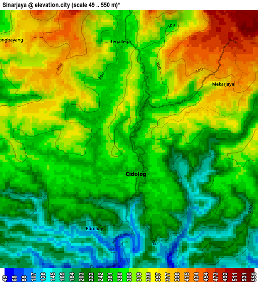 Sinarjaya elevation map