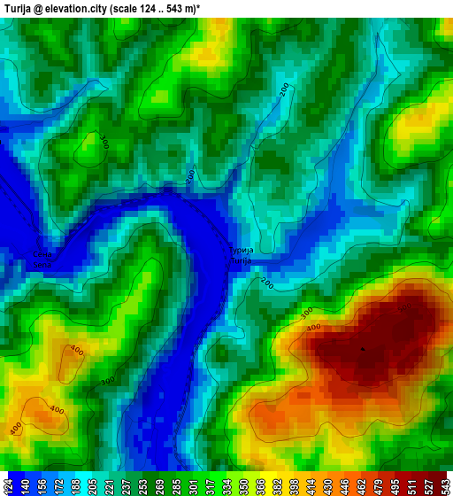 Turija elevation map